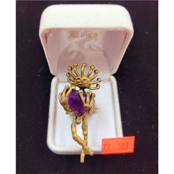 Pal Kepenyes Brutalist Bronze & Amethyst Ring