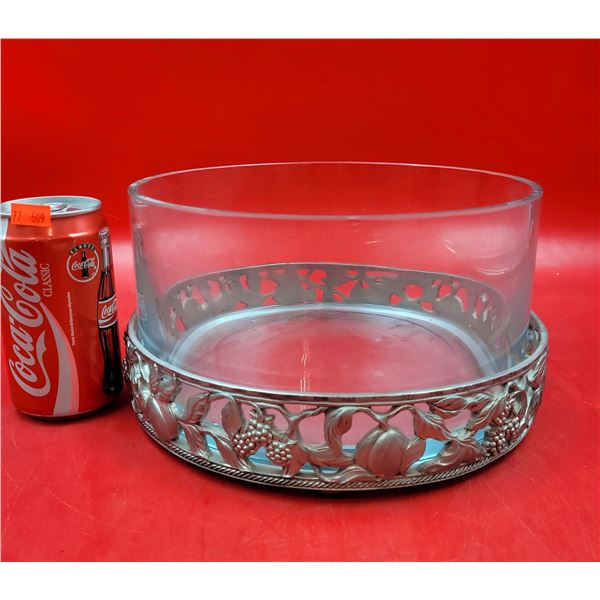 Seagull Pewter Serving Stand w/ Glass Bowl Made in Canada