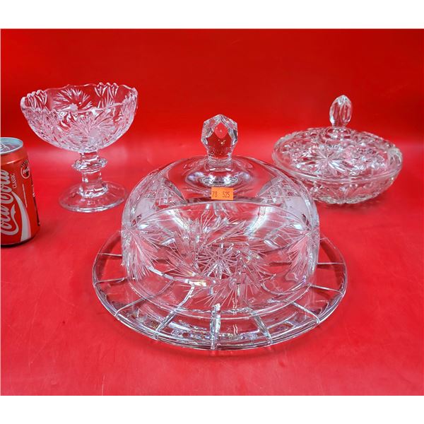 Crystal Lot w/ Pinwheel Crystal Serving Platter, Candy/Nut Dish, & Pedestal Bowl