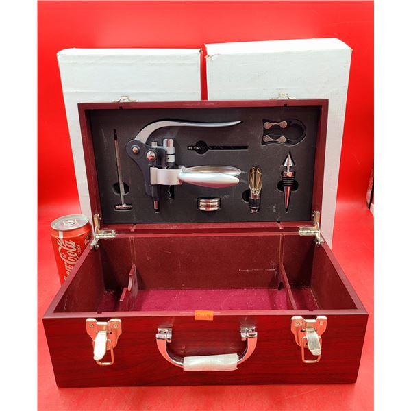 2 Wooden Wine Box Sets w/ Accessories