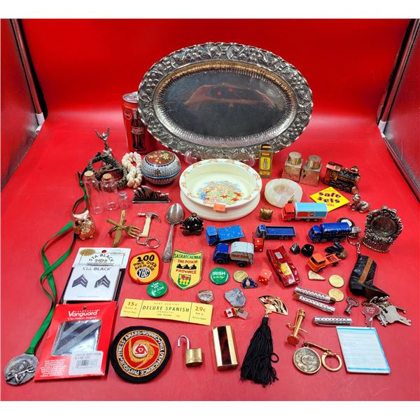 VTG Smalls Lot w/ Diecast Vehicles, Serving Platter, Hair Rollers, Serving Platter, & More