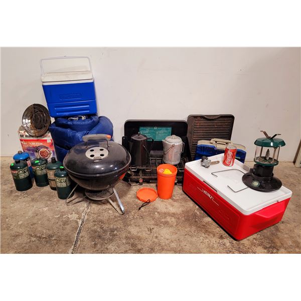 Camping Lot w/ Coolers, Weber BBQ, Propane Tanks, Lantern,  & More