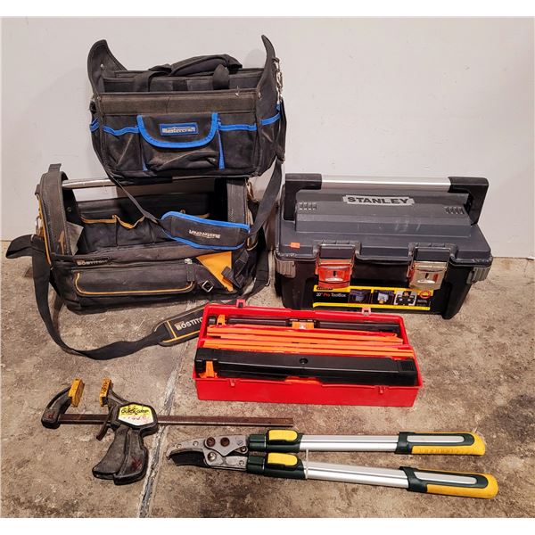 Assorted Toolbox & Tool Lot w/ Stanley Toolbox, Mastercraft Toolbox, Pliers, Pruning Shears, & More