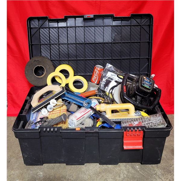 Toolbox w/ Contents (Car Waxer, Caulking Gun, Tape, Grout Float, & More)