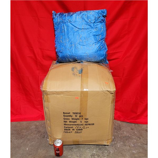 Box of Decorative Blue Throw Pillows