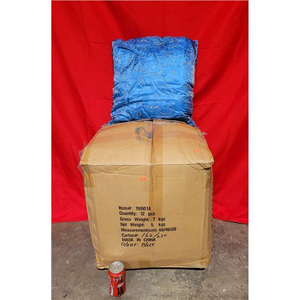 Box of Decorative Blue Throw Pillows