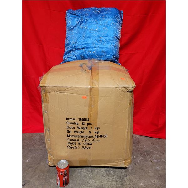 Box of Decorative Blue Throw Pillows