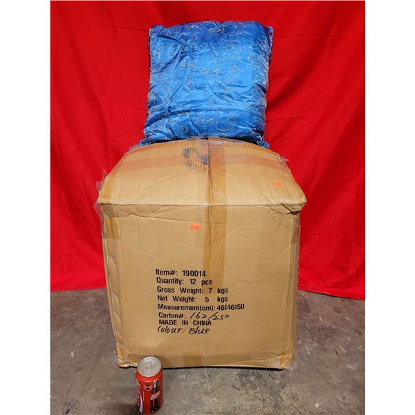 Box of Decorative Blue Throw Pillows