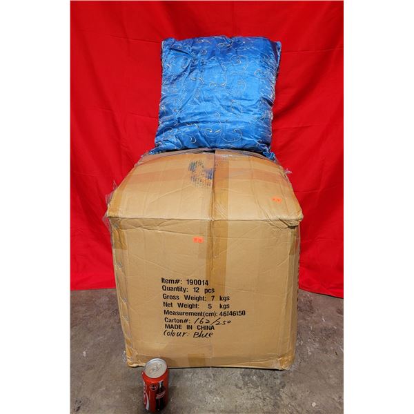 Box of Decorative Blue Throw Pillows