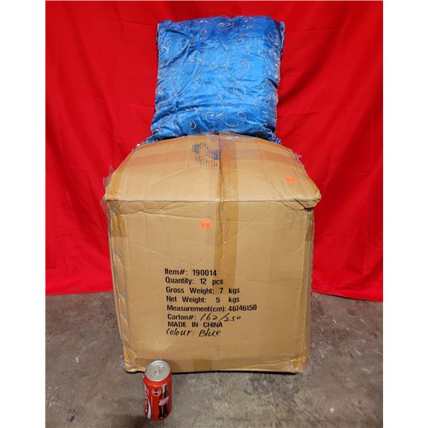 Box of Decorative Blue Throw Pillows