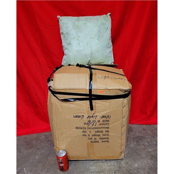 Box of Decorative Light Green Throw Pillows