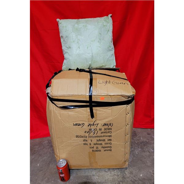 Box of Decorative Light Green Throw Pillows