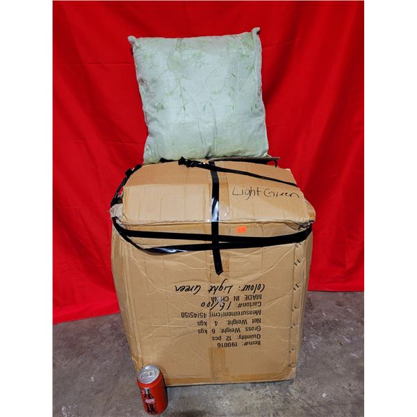 Box of Decorative Light Green Throw Pillows