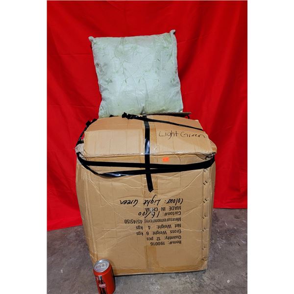 Box of Decorative Light Green Throw Pillows