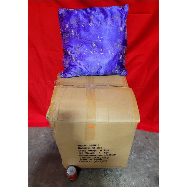 Box of Decorative Purple Throw Pillows