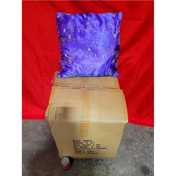 Box of Decorative Purple Throw Pillows