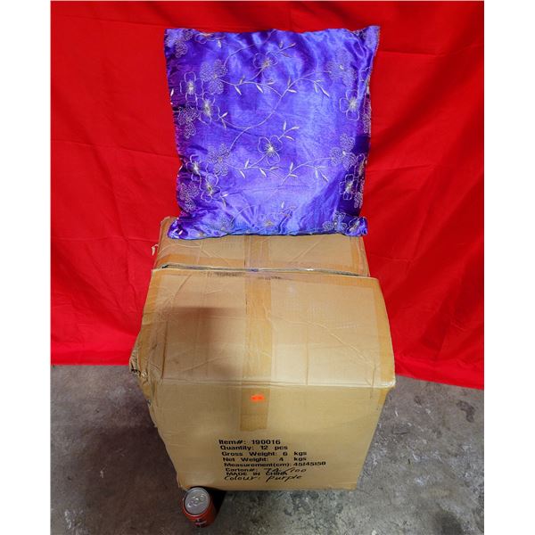 Box of Decorative Purple Throw Pillows