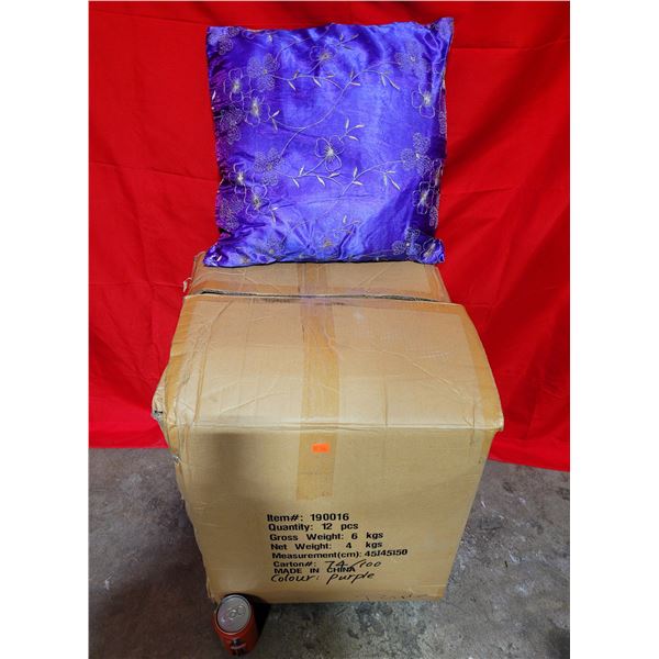 Box of Decorative Purple Throw Pillows