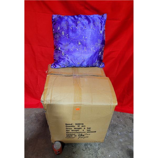 Box of Decorative Purple Throw Pillows
