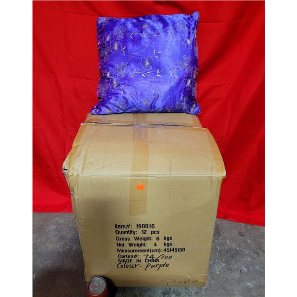Box of Decorative Purple Throw Pillows
