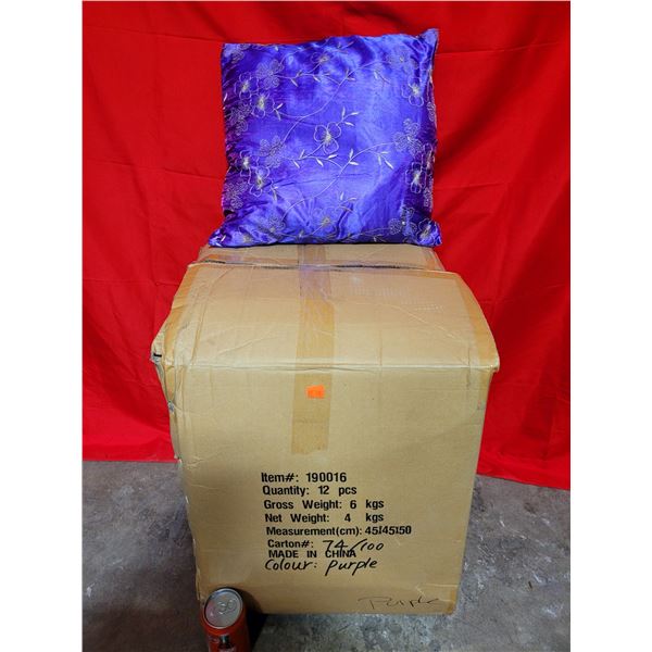 Box of Decorative Purple Throw Pillows