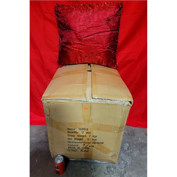 Box of Decorative Red Throw Pillows