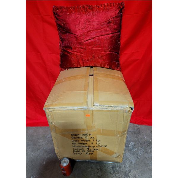 Box of Decorative Red Throw Pillows