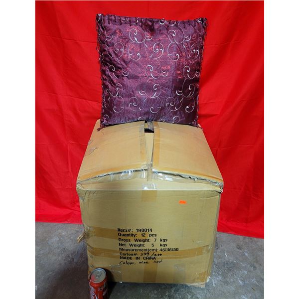 Box of Decorative Wine Red Throw Pillows