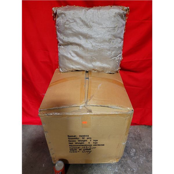 Box of Decorative Grey Throw Pillows