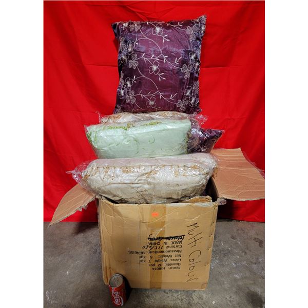 Box of Decorative Assorted Colour Throw Pillows