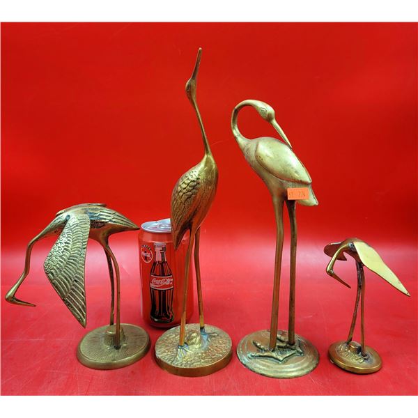 4 Brass Heron/Crane Figurines