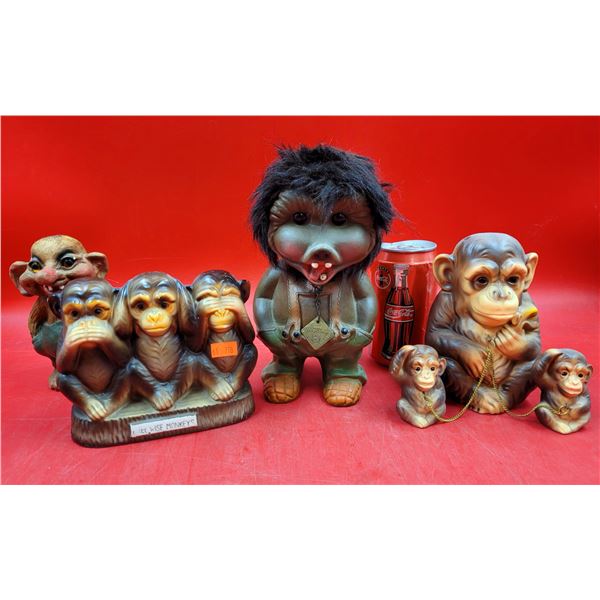 VTG Troll Dolls & Monkey Figurines (Includes Troll Doll Made in Western Germany)