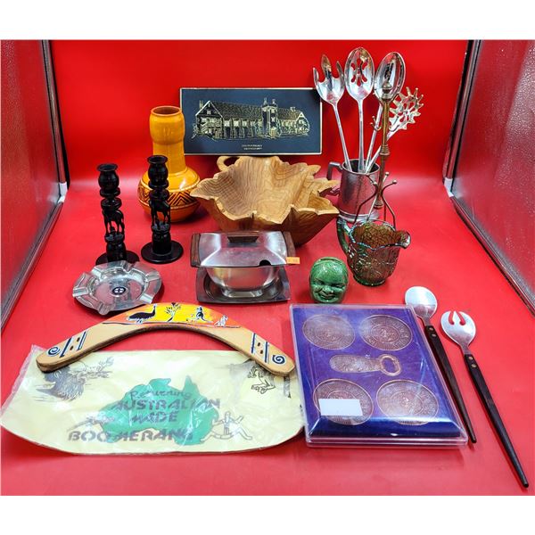 VTG Miscellaneous Lot w/ Australian Boomerang, Sheffield Pewter Tankard, Gravy Boat, Ashtray, & More