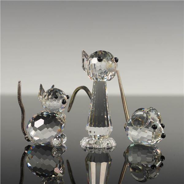3pc Swarovski Crystal Figurines, Cats and Mouse