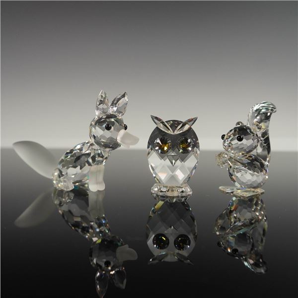 3pc Swarovski Crystal Figurines, Fox, Owl, and Squirrel
