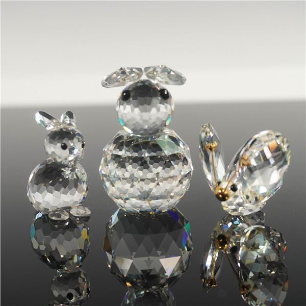 3pc Swarovski Crystal Figurines, Large Rabbit, Mini Rabbit, Mini Butterfly