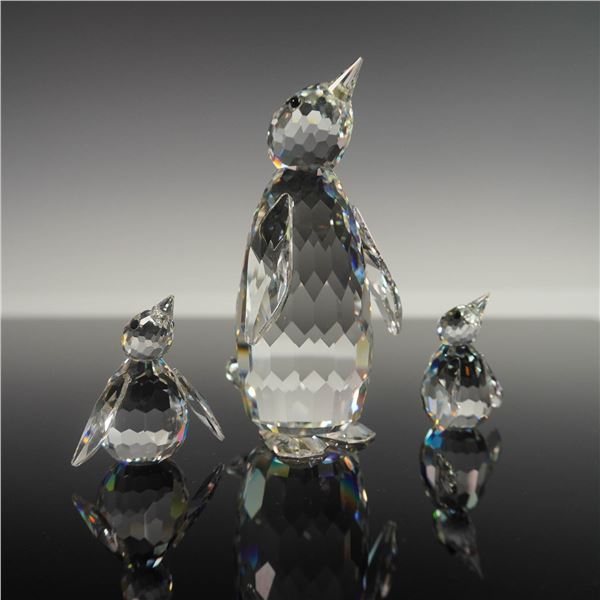 3pc Swarovski Crystal Figurines, Large and Mini Penguins