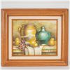 Image 1 : R. Benton, Oil on Canvas Still-Life Painting, Pears and Pottery, Signed