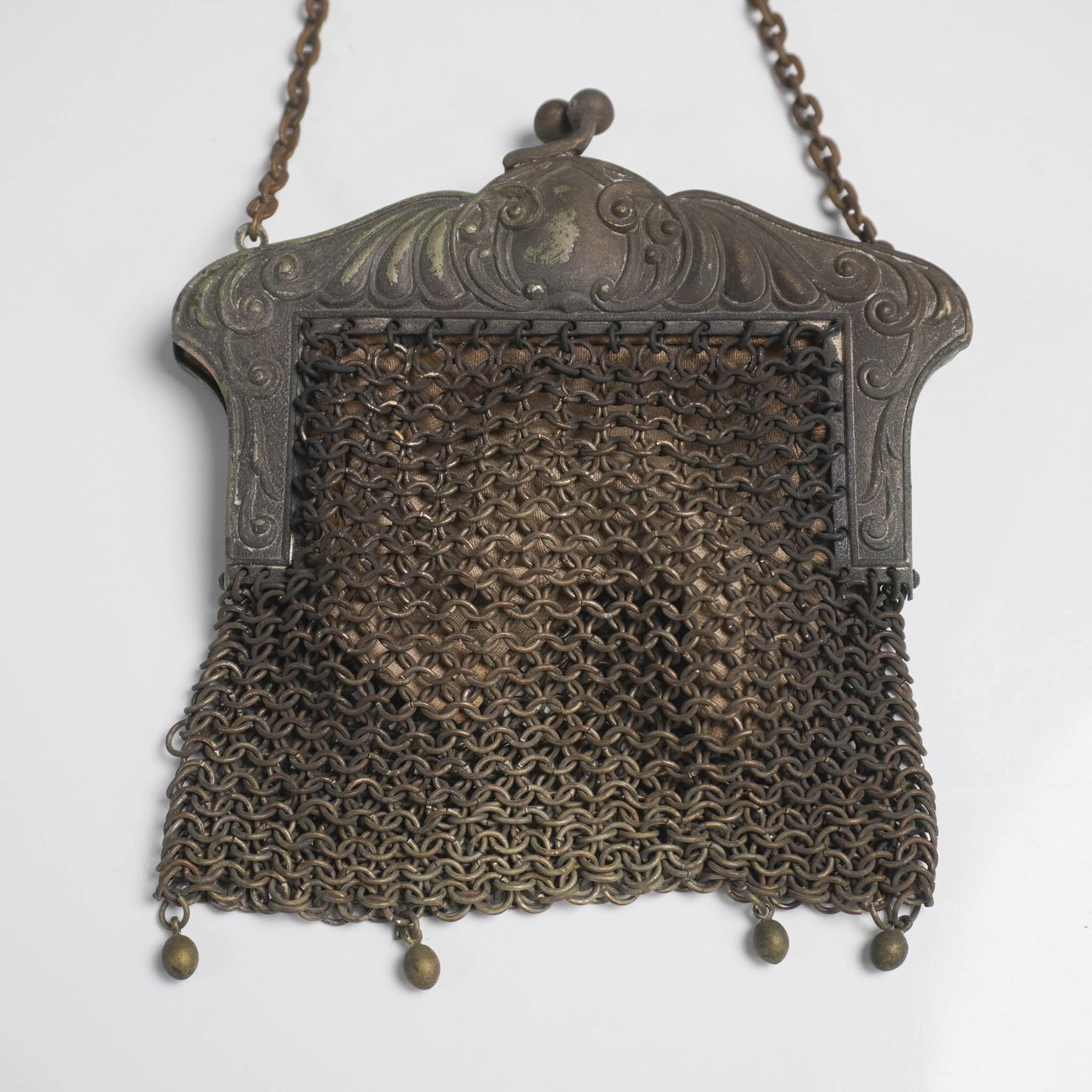 German Silver Chainmail Coin Purse, Art Nouveau Style
