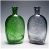 Image 1 : 2pc Glass Bottles with Historical Motifs, Green and Gray