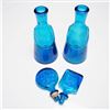 Image 3 : 2pc Blue Glass Decanter Set with Figural Stoppers