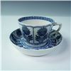Image 1 : Blue and White Transferware Cup and Saucer with Floral Motif