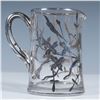 Image 1 : American Silver Overlay Glass Creamer with Bird and Floral Design