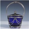 Image 1 : Cobalt Glass Lidded Mustard Pot with Silver Mounts