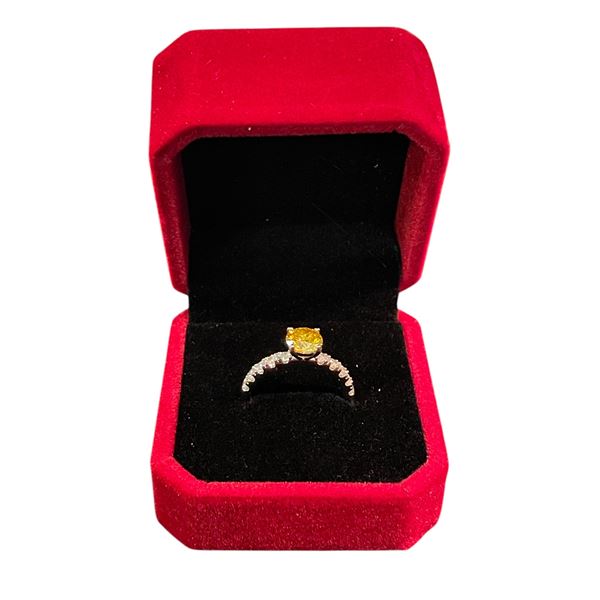 1.00 CT GRA CERTIFIED ROUND BRILLIANT CUT MOISSANITE STONE VVS VIVID YELLOW COLOR WITH 10 ROUND BRIL