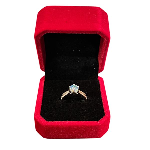 1.00 CT GRA CERTIFIED ROUND BRILLIANT CUT MOISSANITE STONE VVS BLUE COLOR WITH 34 ROUND BRILLIANT CU