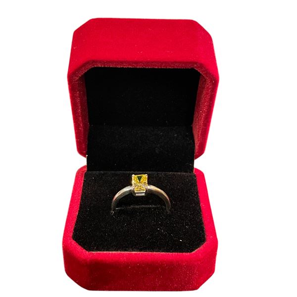 CUSTOM HAND SET 1.00 CT GRA CERTIFIED RECTANGULAR CUT MOISSANITE STONE VVS YELLOW COLOR SET IN 4 CLA