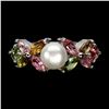 Image 1 : Marquise Cut TOURMALINE AND PEARL RING in 14K White Gold Plated 925 Sterling Silver - Size 8 - Appra