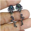 Image 2 : BLACK OPAL AND DIAMOND CUT SAPPHIRE EARRINGS in 2 Tone Black Rhodium and 14K White Gold Plated 925 S
