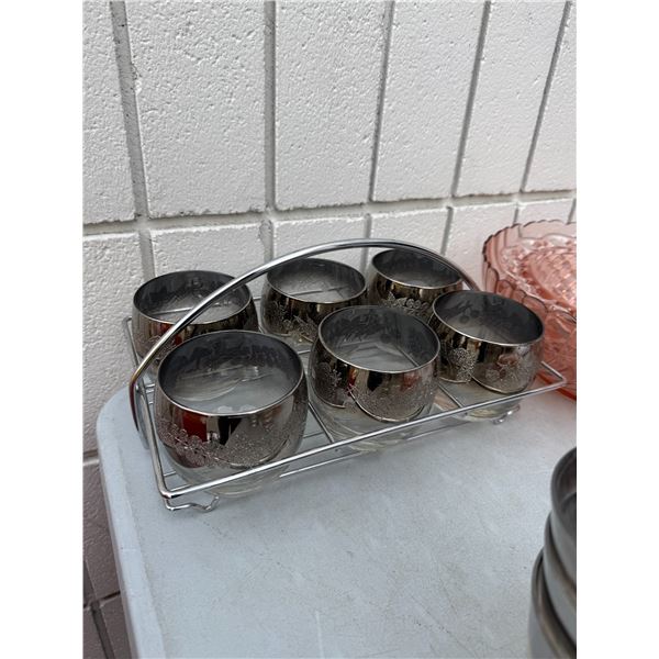 Vintage drink glasses in  stand